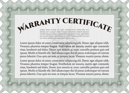 Template Warranty certificate. Complex frame design. Very Detailed. With sample text. 