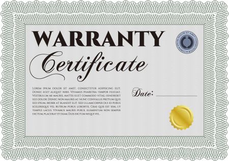 Warranty Certificate template. Easy to print. Complex border. Retro design. 