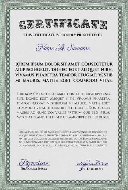 Sample certificate or diploma. Elegant design. With guilloche pattern. Vector pattern that is used in currency and diplomas.