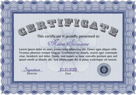 Sample Certificate. Vector illustration.Sophisticated design. With quality background.