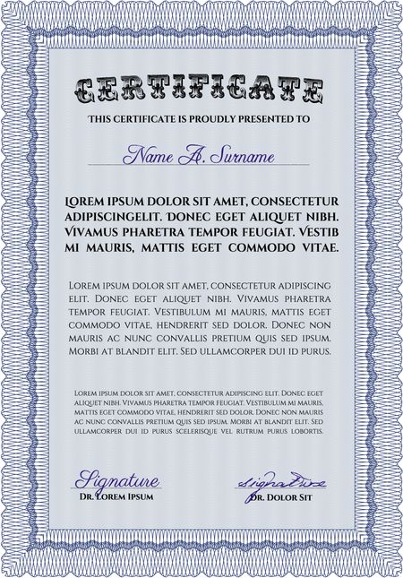 Certificate of achievement template. With guilloche pattern. Diploma of completion.Retro design. 