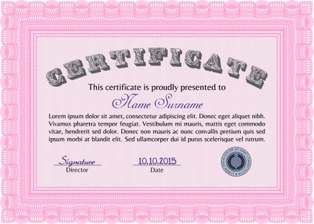 Certificate of achievement template. With guilloche pattern. Frame certificate template Vector.Good design. 