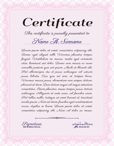 Certificate. Frame certificate template Vector.Lovely design. With complex background. 
