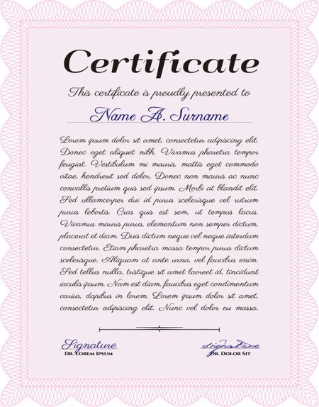 Sample certificate or diploma. Border, frame.Retro design. With complex background.