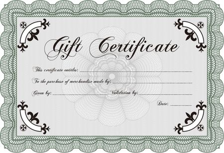 Gift certificate template. Printer friendly. Excellent complex design. Border, frame.