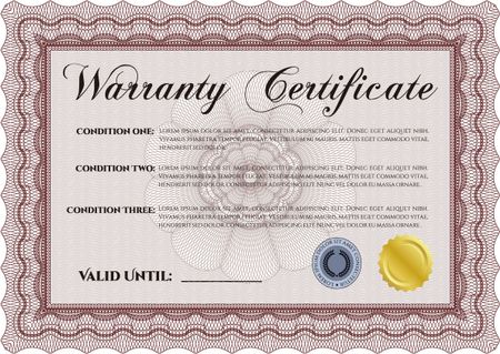 Warranty template. Vector illustration. Complex border. With sample text. 
