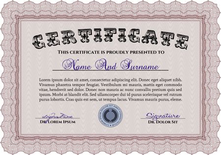 Diploma template or certificate template. Money style.Beauty design. With linear background. 