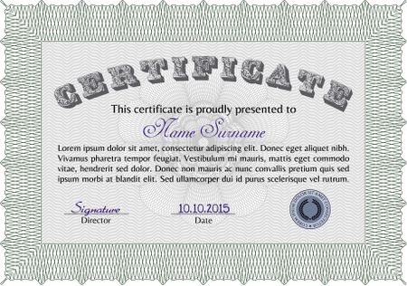 Sample certificate or diploma. Detailed.With complex linear background. Elegant design.