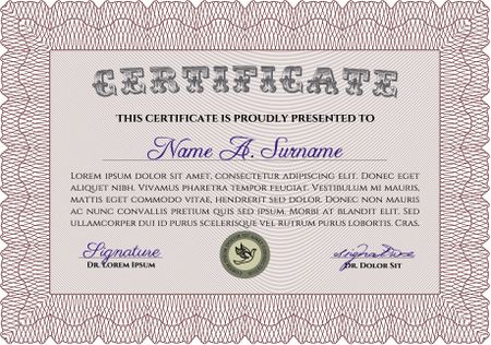 Certificate of achievement template. Money style.With complex linear background. Nice design. 