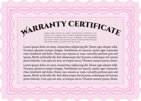 Template Warranty certificate. Complex frame. With complex background. Retro design.