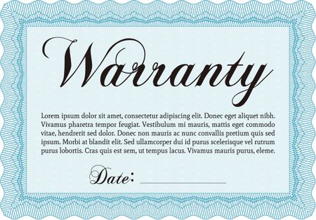 Template Warranty certificate. Complex border design. Retro design. Easy to print. 