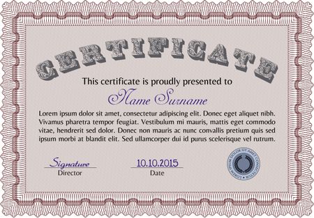 Certificate of achievement template. With complex linear background. Excellent design. Vector certificate template.