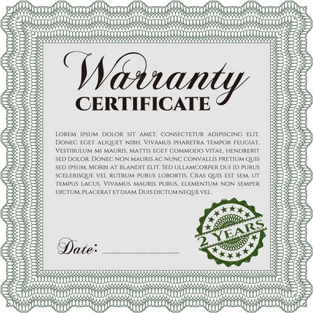 Warranty Certificate. With sample text. Retro design. With complex background. 