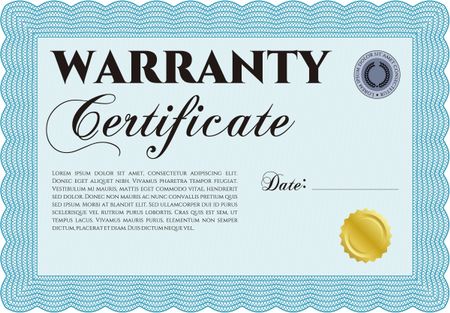 Warranty Certificate template. With complex background. Complex border design. Vector illustration. 