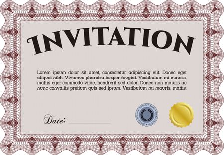 Invitation template. With guilloche pattern. Superior design. Vector illustration.