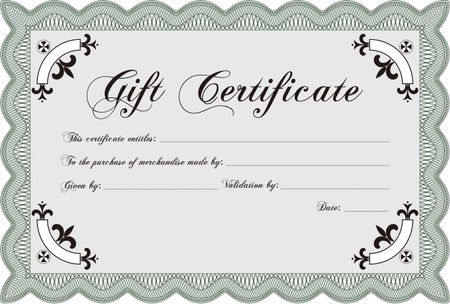 Gift certificate template. Elegant design. With great quality guilloche pattern. Border, frame.