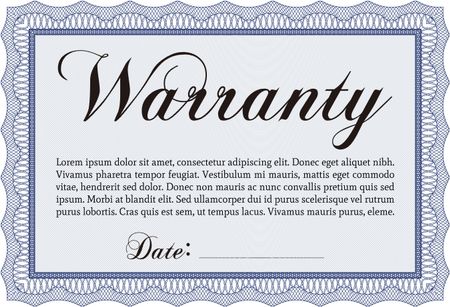 Sample Warranty certificate template. With complex background. Vector illustration. Complex frame design. 