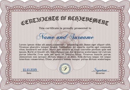 Sample Certificate. Diploma of completion.With guilloche pattern and background. Excellent design. 