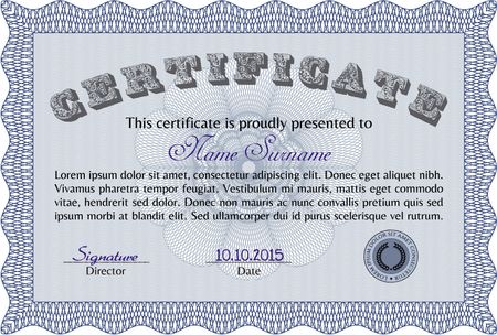 Sample Certificate. Retro design. Diploma of completion.With linear background. 