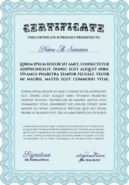 Sample Diploma. With linear background. Sophisticated design. Vector pattern that is used in currency and diplomas.