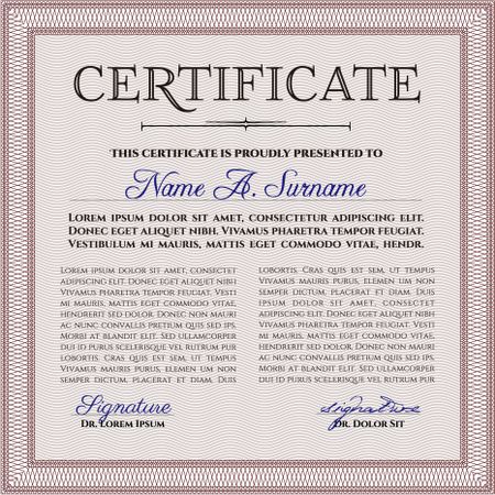 Sample certificate or diploma. Vector certificate template.Lovely design. With background. 