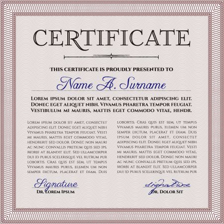 Sample certificate or diploma. Vector certificate template.Lovely design. With background.