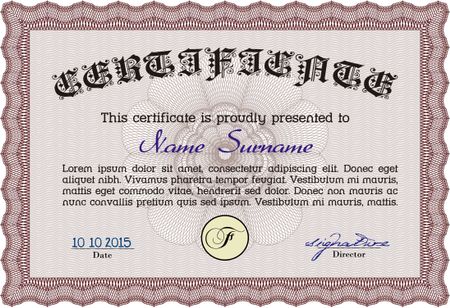 Diploma template or certificate template. Nice design. Vector illustration.With guilloche pattern and background. 