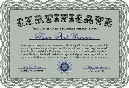 Certificate or diploma template. Cordial design. Printer friendly. Vector pattern that is used in money and certificate.