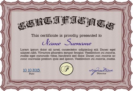 Diploma template. Frame certificate template Vector.Lovely design. With great quality guilloche pattern. 