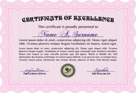 Certificate or diploma template. Cordial design. Money style.With complex background. 