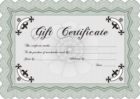 Formal Gift Certificate. Lovely design. Border, frame.With complex background. 