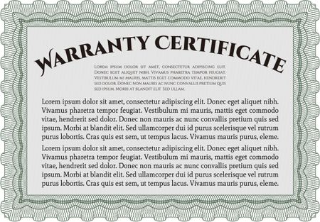 Warranty Certificate template. Vector illustration. With sample text. With complex background. 