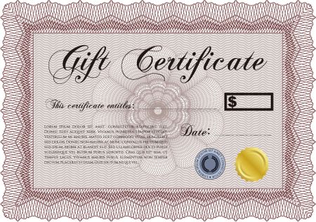 Gift certificate template. With quality background. Complex design. Vector illustration.