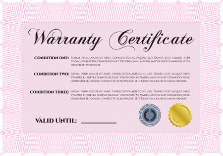Warranty Certificate template. Retro design. Complex border. With background. 