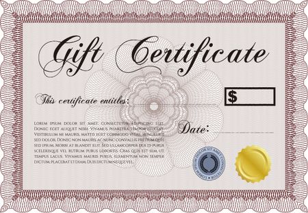 Gift certificate template. Retro design. With guilloche pattern. Vector illustration.