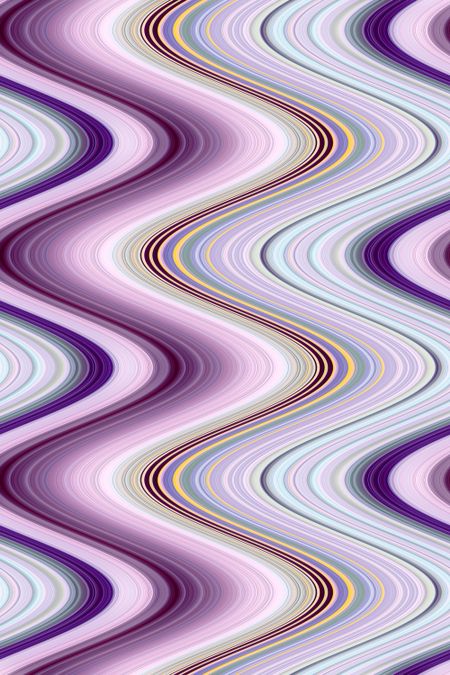 Geometric spooning: Decorative multicolored abstract of repetitive wavy curves like undulating candy stripes that illustrates both sameness and variation