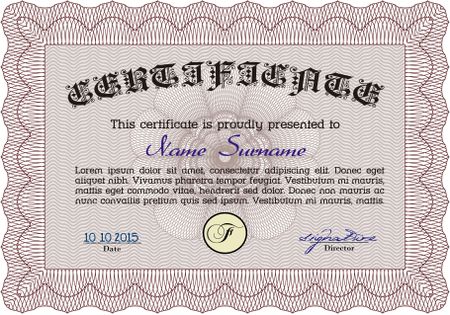 Diploma template. Complex design. Vector certificate template.With guilloche pattern and background. 