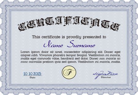 Sample Diploma. Printer friendly. Elegant design. Frame certificate template Vector.