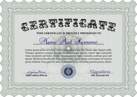 Sample certificate or diploma. Complex background. Superior design. Vector certificate template.