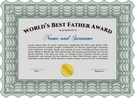 World's Best Father Award. With guilloche pattern and background. Nice design. Detailed.