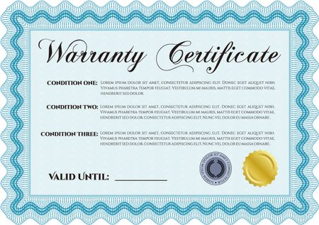 Warranty Certificate. Complex frame. Vector illustration. Easy to print. 