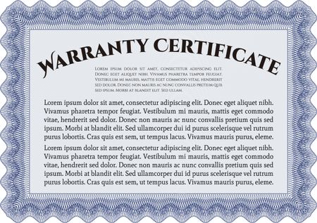 Sample Warranty certificate. Very Customizable. With sample text. Complex design. 
