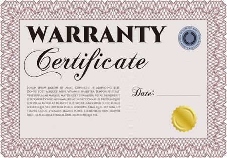 Warranty Certificate template. Easy to print. Complex border. Retro design. 