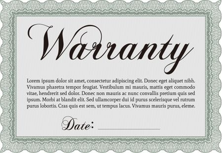 Template Warranty certificate. Very Detailed. Complex border. Easy to print. 