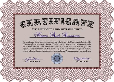 Certificate or diploma template. Vector pattern that is used in money and certificate.With background. Artistry design.