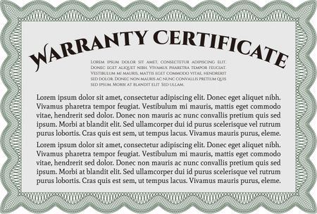 Sample Warranty. Vector illustration. With sample text. Complex border design.