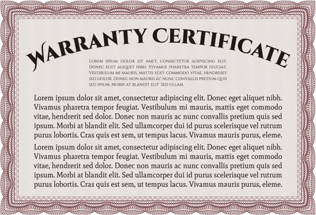 Template Warranty certificate. It includes background. Complex border design. Very Detailed.