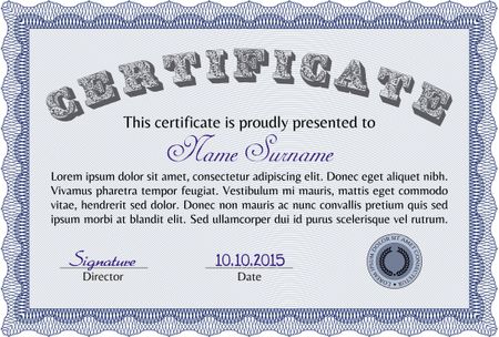 Certificate template or diploma template. Elegant design. With guilloche pattern. Detailed.
