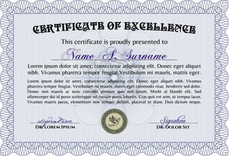 Diploma template. With guilloche pattern and background. Nice design. Vector certificate template.