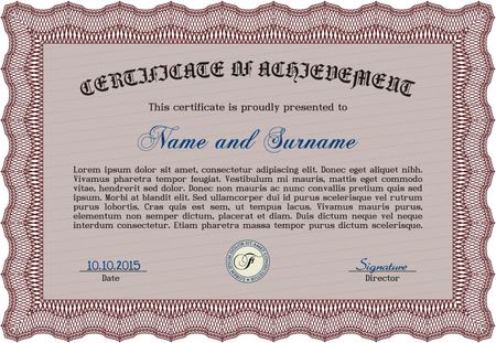 Certificate of achievement template. Diploma of completion.With complex background. Retro design. 